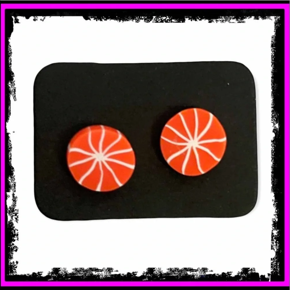 New Artisan Cantaloupe Slices Polymer Clay Sterling Silver Stud Earrings